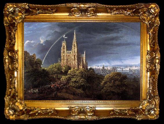framed  Karl friedrich schinkel Gothic Cathedral with Imperial Palace, ta009-2